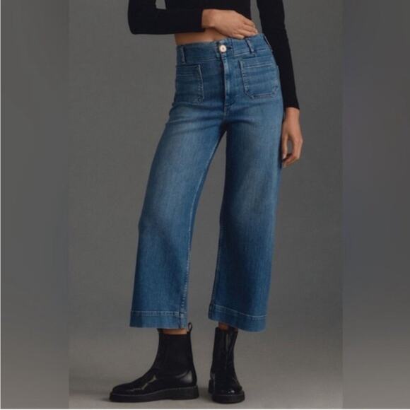 Anthropologie Maeve Jeans Womens 25 The Colette Wide Leg Crop High Rise Bohemian - Picture 1 of 12